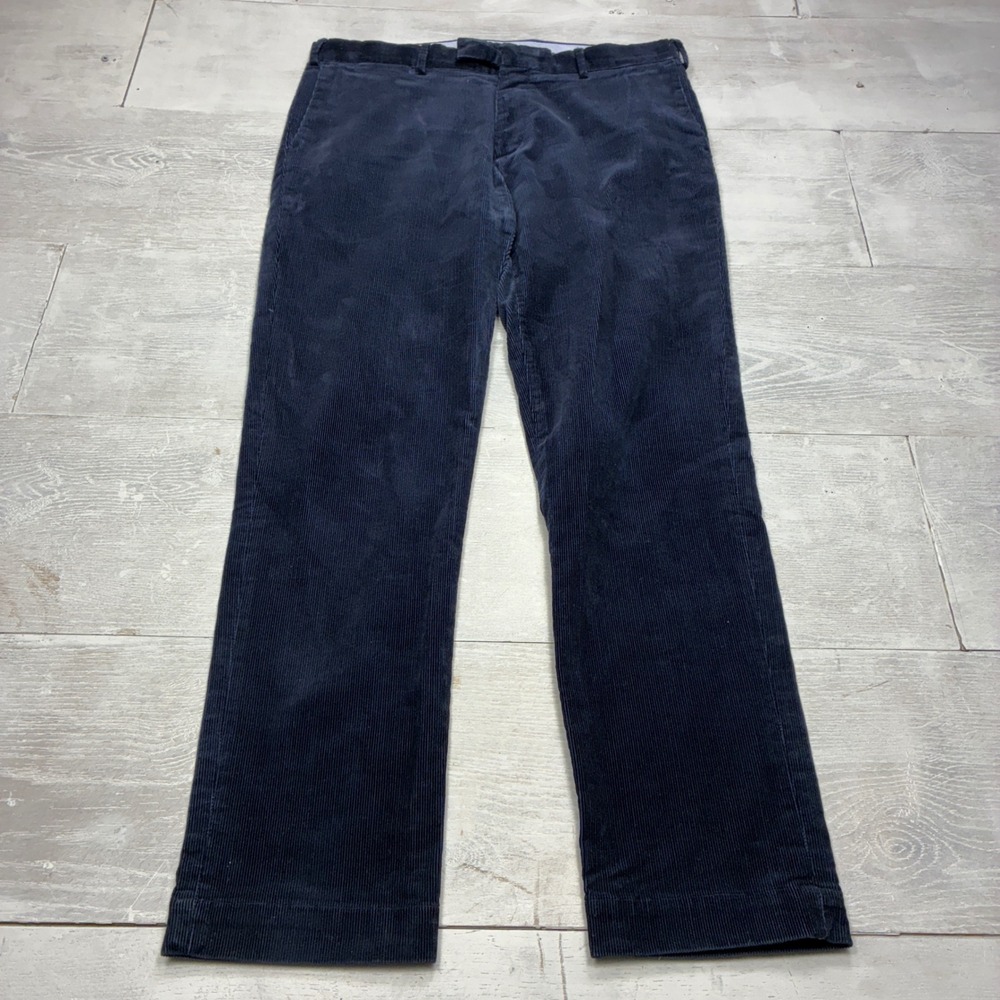 Polo Ralph Lauren Pants Mens 34x32 Navy Blue Corduroy Stretch Slim Fit Trousers